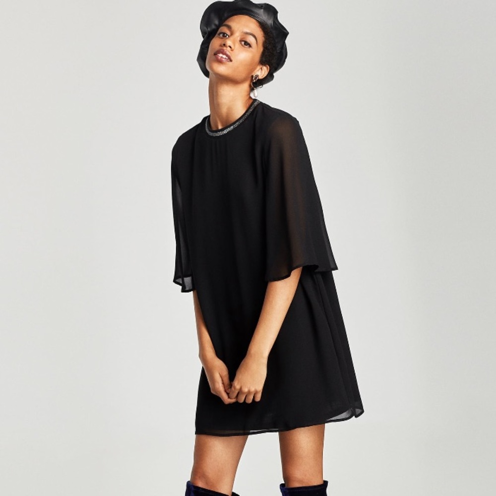 Zara Crepe Dress with Collar Detail